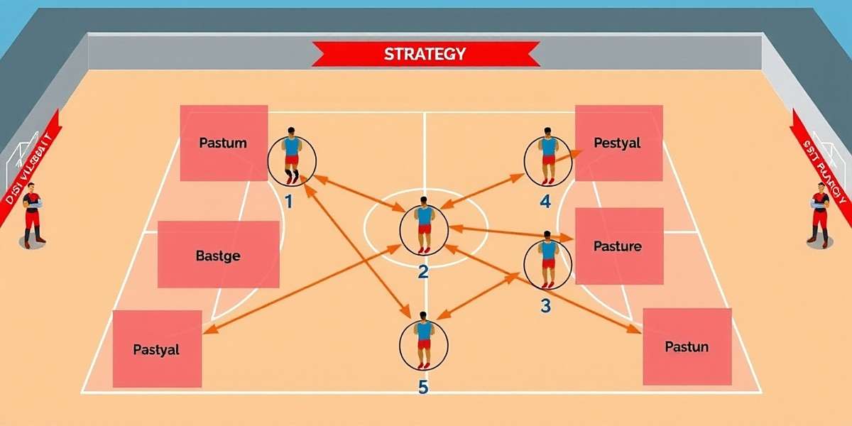 Desi Volleyball League strategy illustration showing player positions and movement arrows